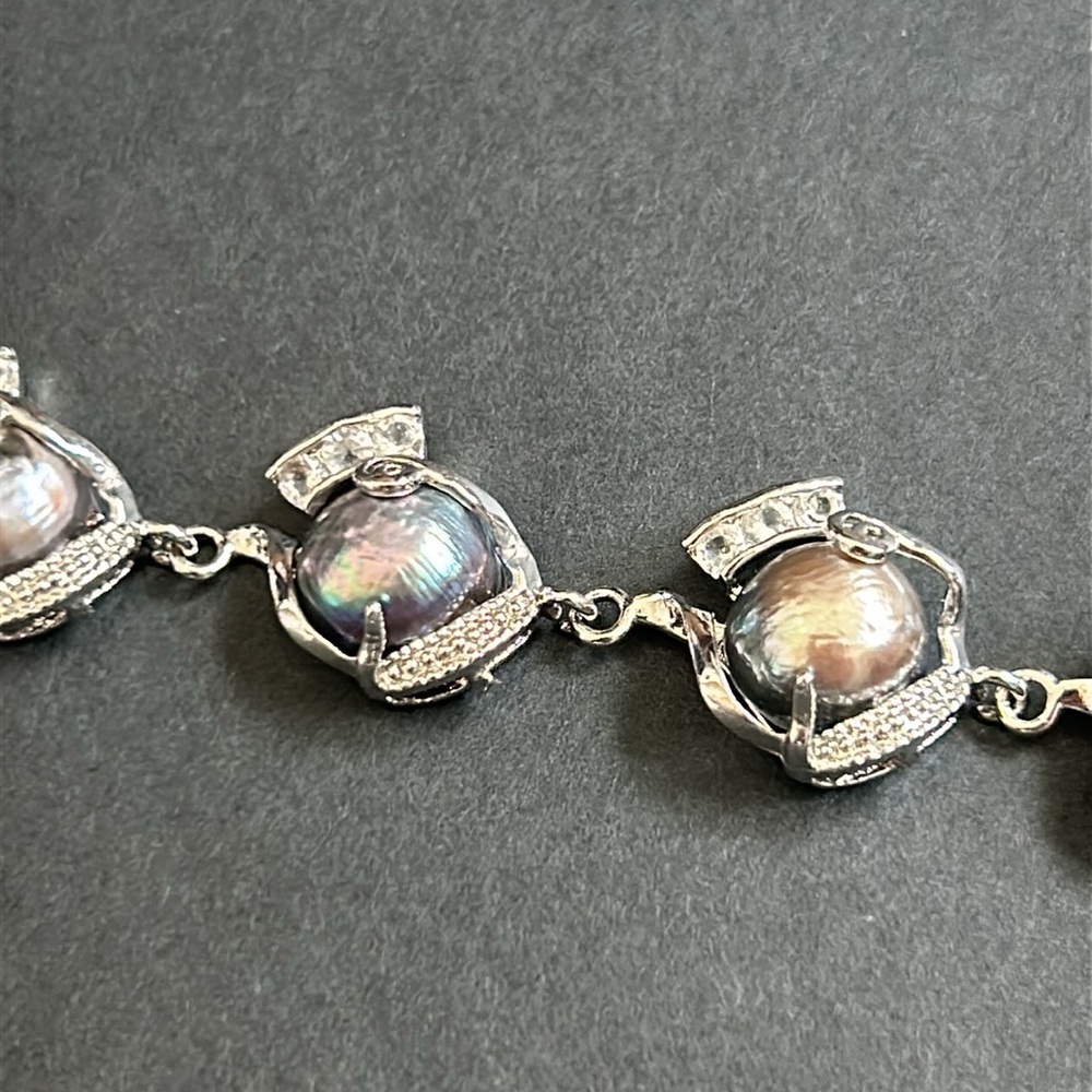 Baroque women’s vintage black pearl silver bracelet one size adjustable 7-9 in‎